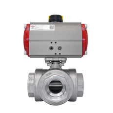 3-Way Pneumatic Ball Valve G2'' L-bore Stainless Steel Double Acting
