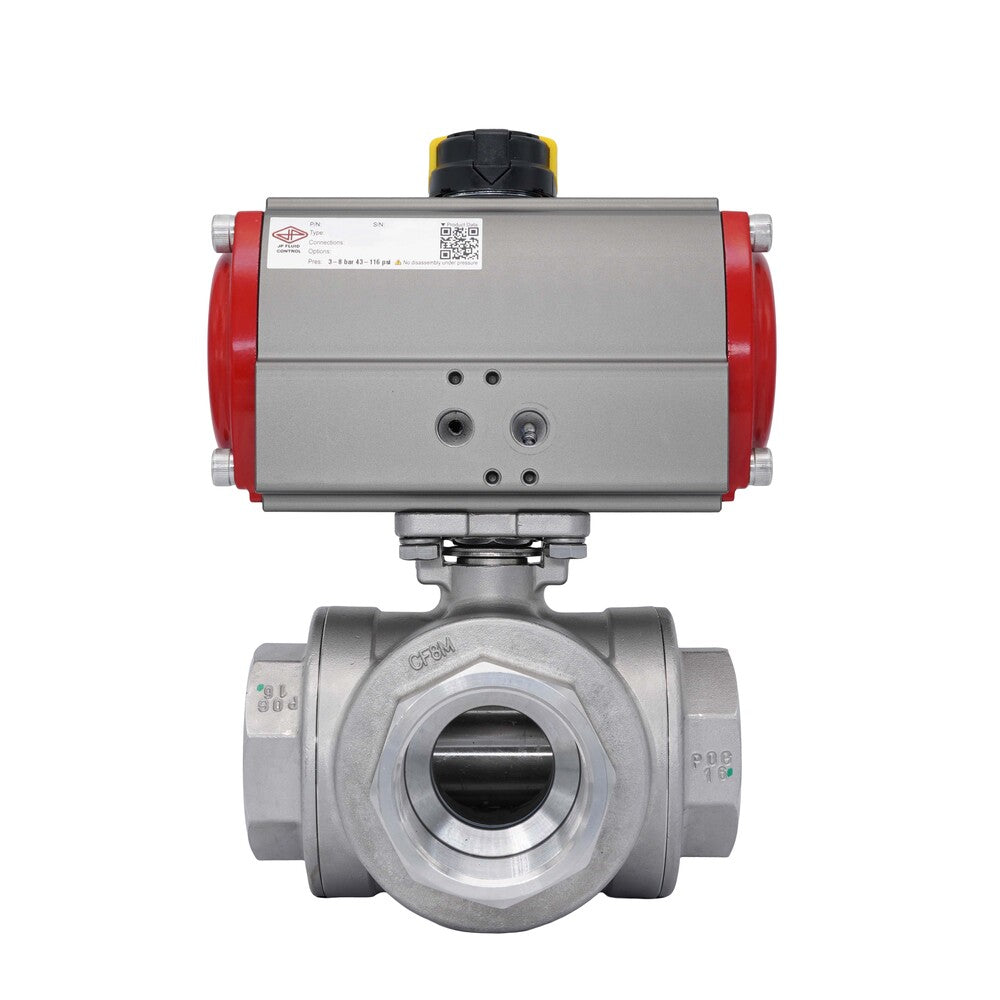 3-Way Pneumatic Ball Valve G4'' L-bore Stainless Steel Spring Opening