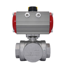 3-Way Pneumatic Ball Valve G2 1/2'' T-bore Stainless Steel Double Acting
