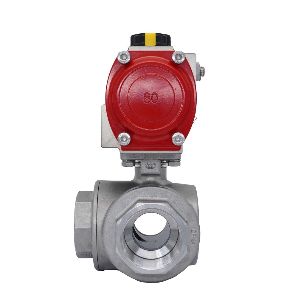 3-Way Pneumatic Ball Valve G2 1/2'' T-bore Stainless Steel Double Acting