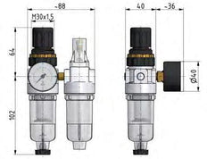 FRL 2-Part G1/8'' 350 l/min 0.5-6.0bar/7-87psi Semi-Auto Metal Standard 0
