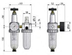 FRL 2-Part G3/8'' 600 l/min 0.5-10.0bar/7-145psi Semi-Auto Protective Cage Polycarbonate Standard 1