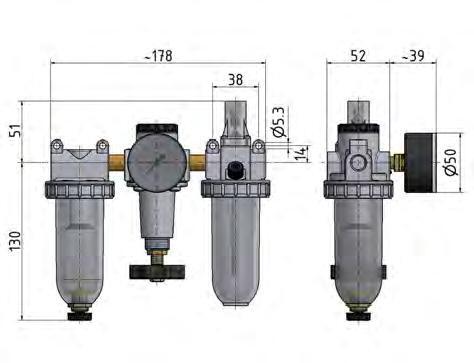 FRL 3-Part G3/8'' 600 l/min 0.5-10.0bar/7-145psi Semi-Auto Polycarbonate Standard 1