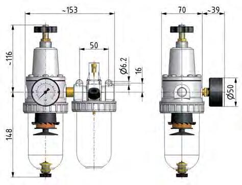 FRL 2-Part G1/2'' 800 l/min 0.5-10.0bar/7-145psi Auto Polycarbonate Standard 2
