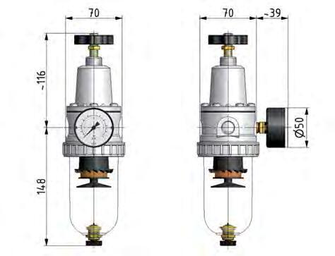 Filterregler G1/2'' 1500l/min 0.1-3.0bar/1-44psi Auto (Geschlossen ohne Druck) Metall Standard 2