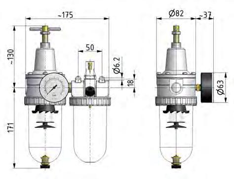 FRL 2-Part G1/2'' 2100 l/min 0.5-10.0bar/7-145psi Semi-Auto Polycarbonate Standard 3