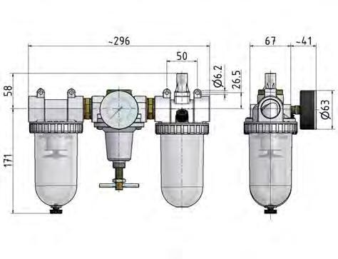 FRL 3-Part G3/4'' 3200 l/min 0.5-10.0bar/7-145psi Auto Metal Standard 3