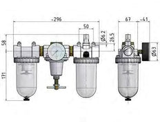 FRL 3-Part G3/4'' 3200 l/min 0.5-10.0bar/7-145psi Auto Metal Standard 3