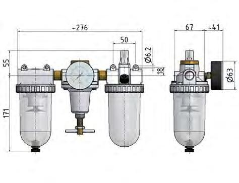 FRL G1/2'' 3200l/min 0,5-10,0bar/7-145psi Schutzkäfig Standard 3