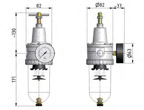 Filter-Regulator G1/2'' 3000 l/min 0.1-3.0bar/1-44psi Auto (Closed Without Pressure) Polycarbonate Standard 3