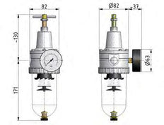 Filter-Regulator G1/2'' 3000 l/min 0.2-6.0bar/3-87psi Semi-Auto Polycarbonate Standard 3