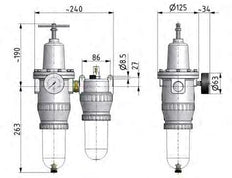 FRL 2-Part G1'' 4000 l/min 0.5-16.0bar/7-232psi Semi-Auto Metal Standard 5