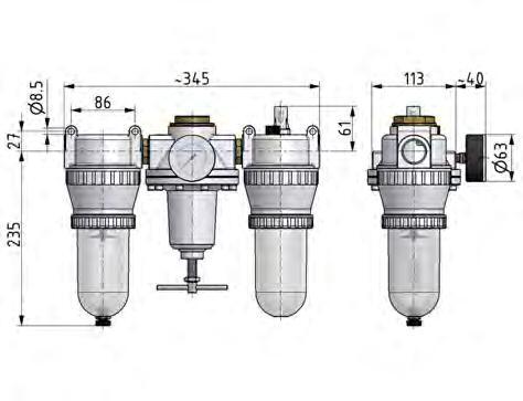 FRL 3-Teilig G3/4'' 4900l/min 0.5-10.0bar/7-145psi Halbautomatischer Schutzkäfig aus Polycarbonat Standard 5
