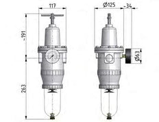 Filter-Regulator G1'' 12000 l/min 0.1-3.0bar/1-44psi Auto Polycarbonate Standard 5