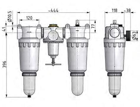 FRL 3-Part G2'' 18500 l/min 0.5-10.0bar/7-145psi Semi-Auto Polycarbonate Standard 8