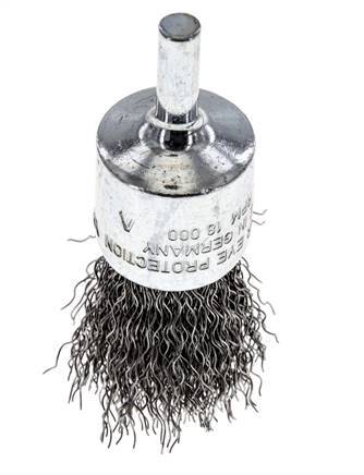 Enddrahtbürste 23 mm 6 mm Schaft Stahldraht 0,3 mm gewellt