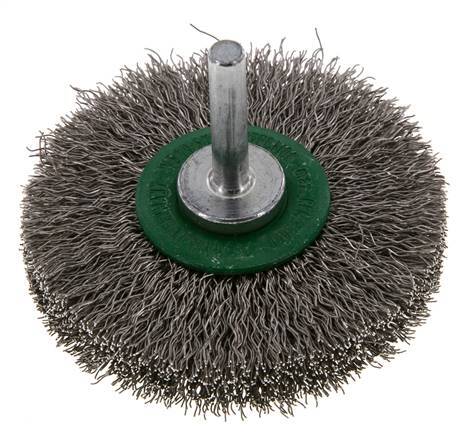 Rundbürste 70x14 mm 6 mm Schaft Edelstahldraht 0,3 mm geriffelt