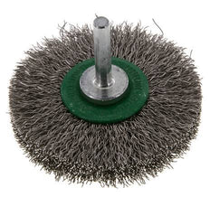 Rundbürste 70x14 mm 6 mm Schaft Edelstahldraht 0,3 mm geriffelt