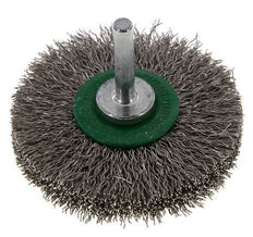 Rundbürste 70x14 mm 6 mm Schaft Edelstahldraht 0,3 mm geriffelt