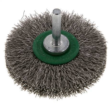 Rundbürste 70x14 mm 6 mm Schaft Edelstahldraht 0,3 mm geriffelt