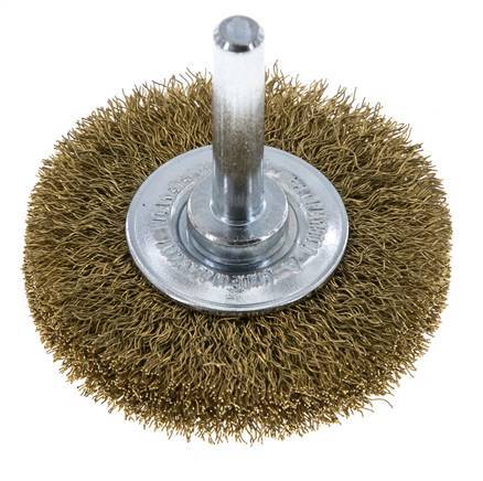 Rundbürste 50x10 mm 6 mm Schaft Messingdraht 0,2 mm geriffelt