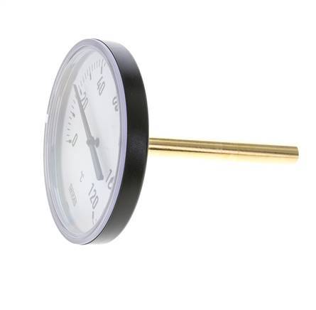 0 to +120°C Plastic Bimetallic Thermometer 100mm Cabinet 100mm Stem with Thermowell