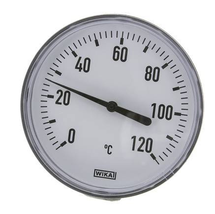 0 to +120°C Plastic Bimetallic Thermometer 100mm Cabinet 40mm Stem with Thermowell