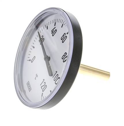 0 to +120°C Plastic Bimetallic Thermometer 100mm Cabinet 60mm Stem with Thermowell