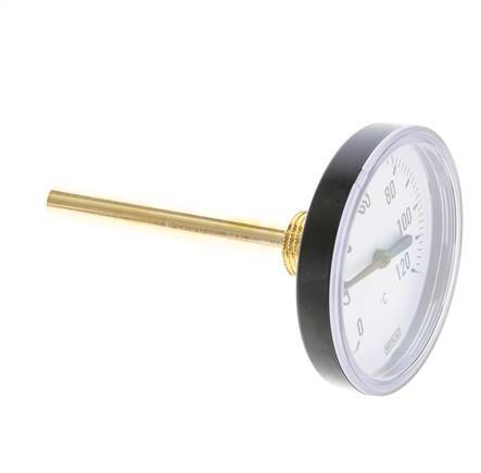 0 to +120°C Plastic Bimetallic Thermometer 80mm Cabinet 100mm Stem with Thermowell
