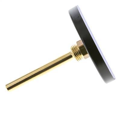 0 to +60°C Plastic Bimetallic Thermometer 100mm Cabinet 100mm Stem with Thermowell