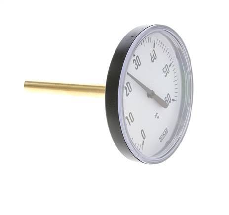 0 to +60°C Plastic Bimetallic Thermometer 100mm Cabinet 100mm Stem with Thermowell