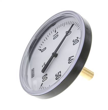 0 to +60°C Plastic Bimetallic Thermometer 100mm Cabinet 40mm Stem with Thermowell