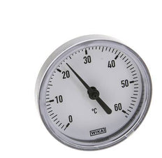 0 to +60°C Plastic Bimetallic Thermometer 63mm Cabinet 40mm Stem with Thermowell