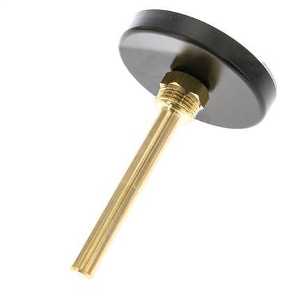 0 to +60°C Plastic Bimetallic Thermometer 80mm Cabinet 100mm Stem with Thermowell