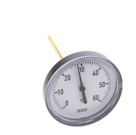0 to +60°C Plastic Bimetallic Thermometer 80mm Cabinet 100mm Stem with Thermowell