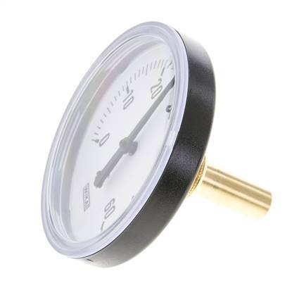 0 to +60°C Plastic Bimetallic Thermometer 80mm Cabinet 40mm Stem with Thermowell