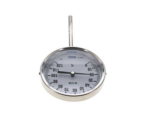 0 bis +120°C Bimetall-Thermometer aus Edelstahl 100mm Gehäuse 100mm Schaftboden