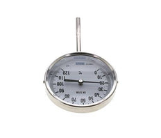 0 bis +120°C Bimetall-Thermometer aus Edelstahl 100mm Gehäuse 100mm Schaftboden