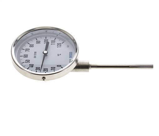 0 bis +120°C Bimetall-Thermometer aus Edelstahl 100mm Gehäuse 100mm Schaftboden