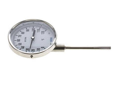 0 bis +120°C Bimetall-Thermometer aus Edelstahl 100mm Gehäuse 100mm Schaftboden