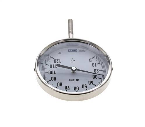 0 bis +120°C Bimetall-Thermometer aus Edelstahl 100mm Gehäuse 63mm Schaftunterseite