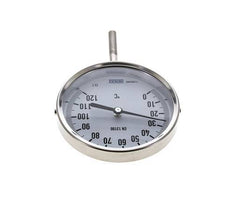 0 bis +120°C Bimetall-Thermometer aus Edelstahl 100mm Gehäuse 63mm Schaftunterseite