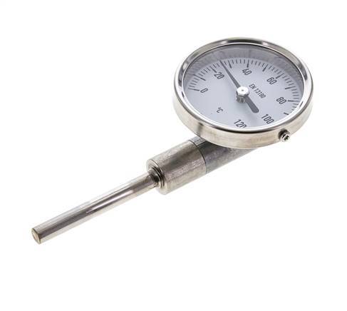 0 bis +120°C Bimetall-Thermometer aus Edelstahl 63mm Gehäuse 63mm Schaftunterteil
