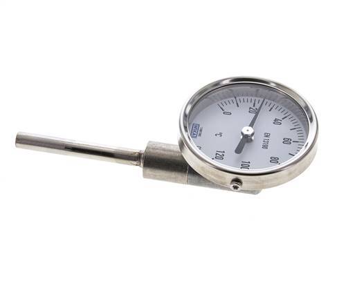 0 bis +120°C Bimetall-Thermometer aus Edelstahl 63mm Gehäuse 63mm Schaftunterteil