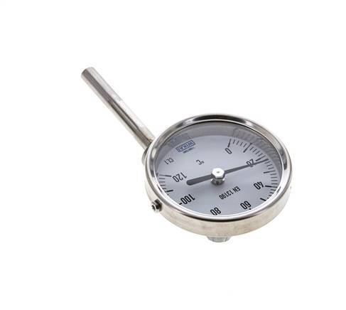 0 bis +120°C Bimetall-Thermometer aus Edelstahl 63mm Gehäuse 63mm Schaftunterteil