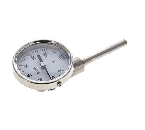 0 bis +120°C Bimetall-Thermometer aus Edelstahl 63mm Gehäuse 63mm Schaftunterteil