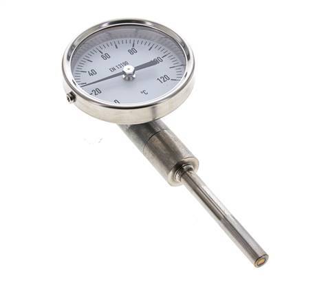 0 bis +120°C Bimetall-Thermometer aus Edelstahl 63mm Gehäuse 63mm Schaftunterteil