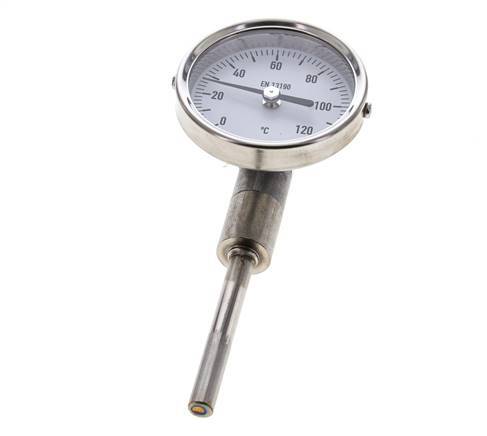 0 bis +120°C Bimetall-Thermometer aus Edelstahl 63mm Gehäuse 63mm Schaftunterteil