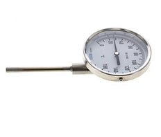 0 bis +160°C Bimetall-Thermometer aus Edelstahl 100mm Gehäuse 100mm Schaftboden