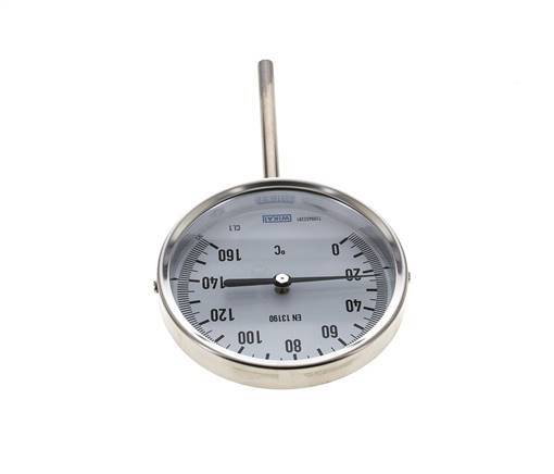 0 bis +160°C Bimetall-Thermometer aus Edelstahl 100mm Gehäuse 100mm Schaftboden